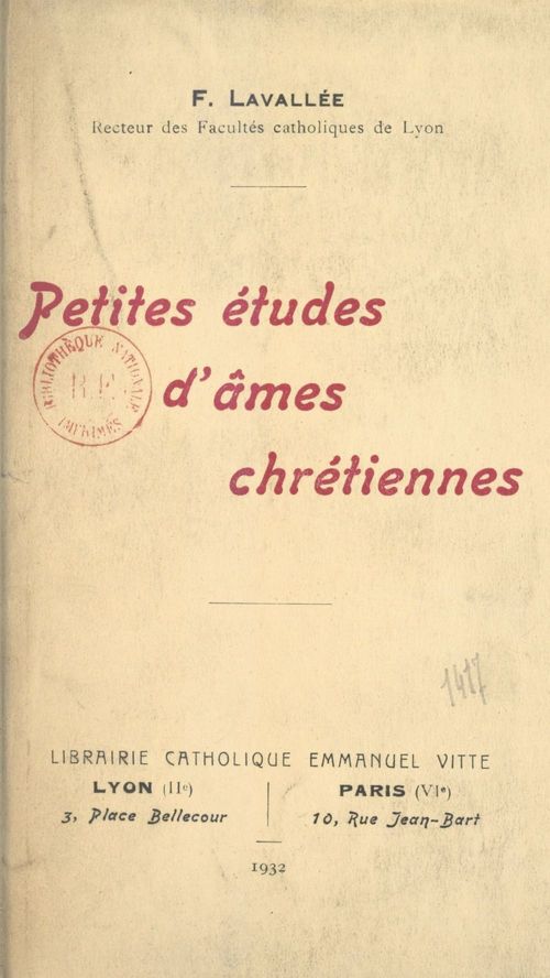 Couverture ebook de Petites études d'âmes chrétiennes, de Fleury Lavallee