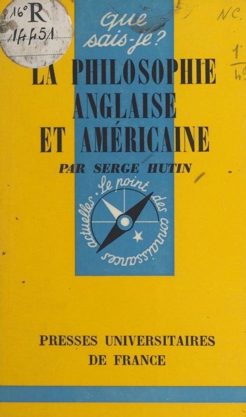 Couverture ebook de La philosophie anglaise et américaine, de Serge Hutin