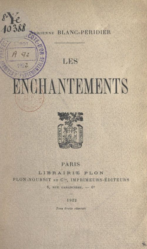 ebook cover of Les enchantements, by Adrienne Blanc-Peridier
