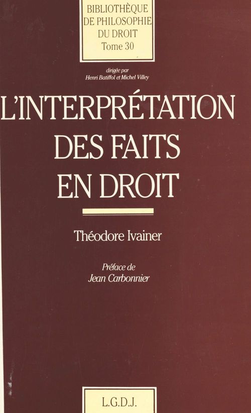 Couverture ebook de L'interprétation des faits en droit, de Ivainer
