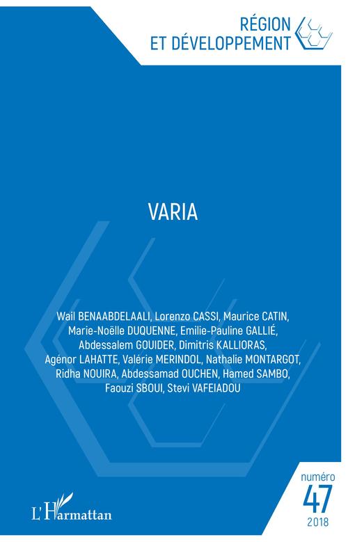 Couverture ebook de VARIA 47, de Region Et Developpement