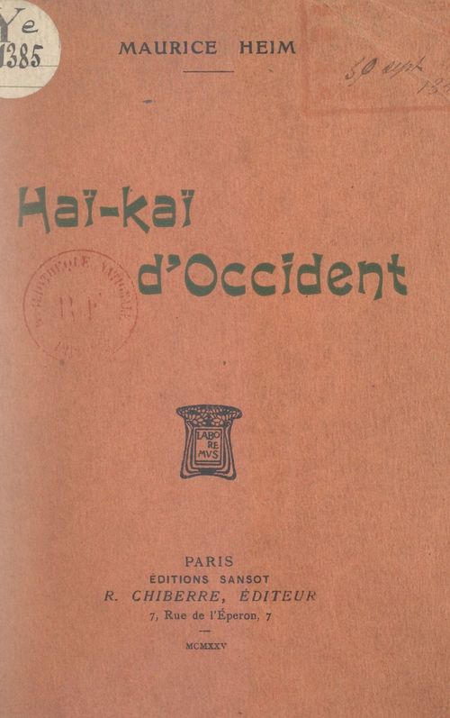ebook cover of Haï-Kaï d'Occident, by Maurice Heim