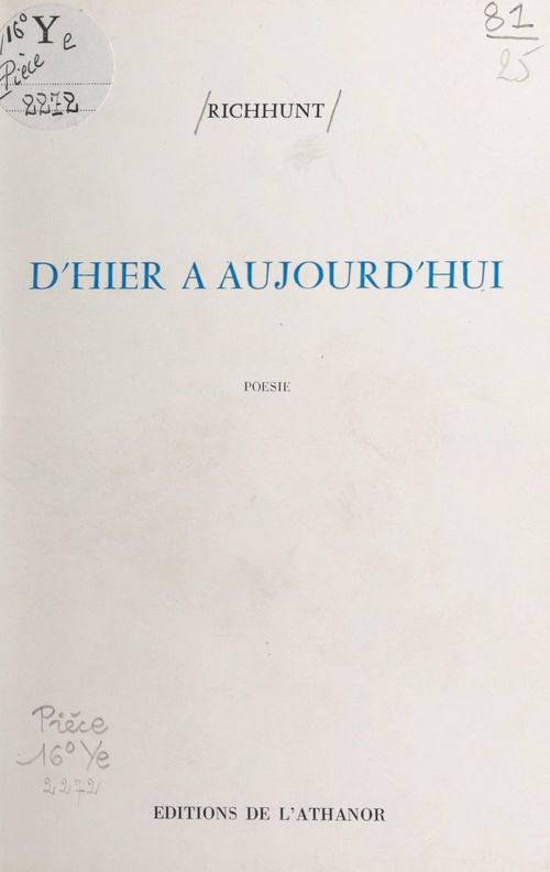 Couverture ebook de D'hier à aujourd'hui, de Richhunt