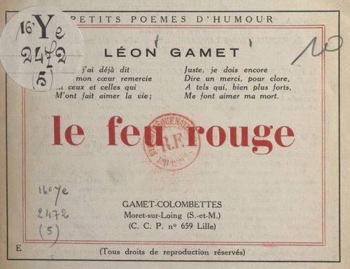 Couverture ebook de Le feu rouge, de Leon Gamet
