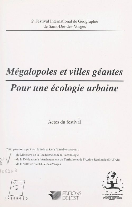 Couverture ebook de Mégalopoles et villes géantes : pour une écologie urbaine, de Festival International De Geographie De