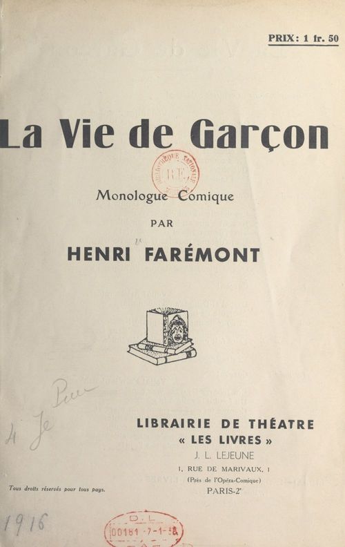 Couverture ebook de La vie de garçon, de Henri Faremont