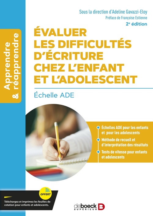 ebook cover of Évaluer les difficultés d´écriture chez l´enfant et l'adolescent, by Adeline Gavazzi-Eloy