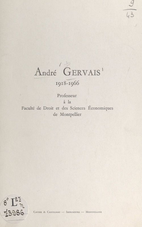 ebook cover of André Gervais, 1918-1966, by Georges Pequignot