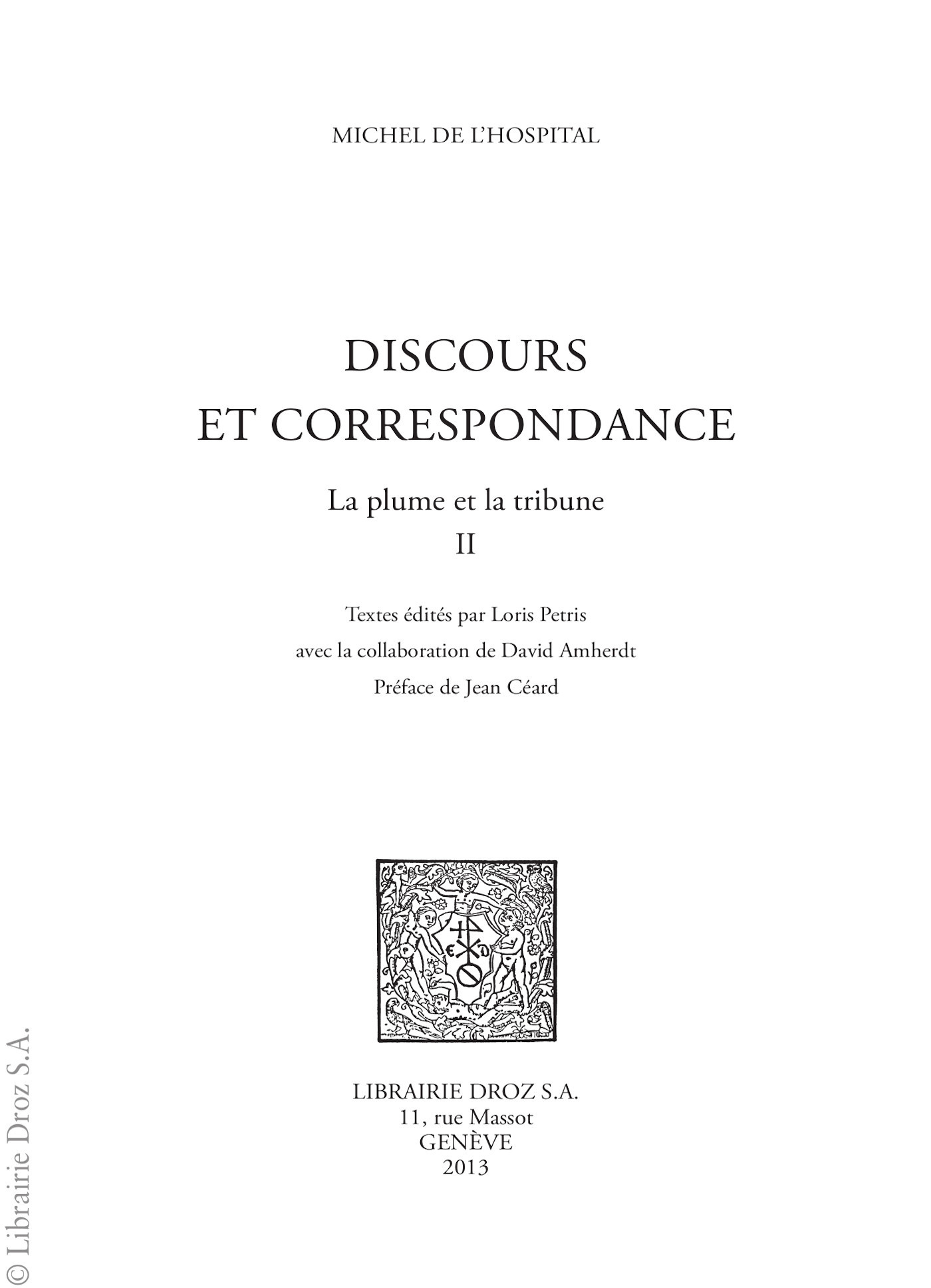 Couverture ebook de Discours et correspondance. La plume et la tribune II, de Michel de L'hospital