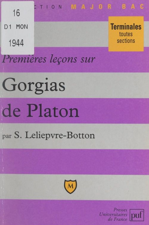 Couverture ebook de Premières leçons sur Gorgias, de Platon, de Sylvie Leliepvre-botton