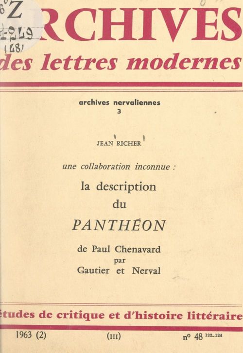 ebook cover of La description du "Panthéon", de Paul Chenavard, par Gautier et Nerval : une collaboration inconnue, by Gerard De Nerval, Jean Richer, Theophile Gautier