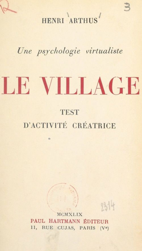 Couverture ebook de Une psychologie virtualiste : le village, de Henri Arthus