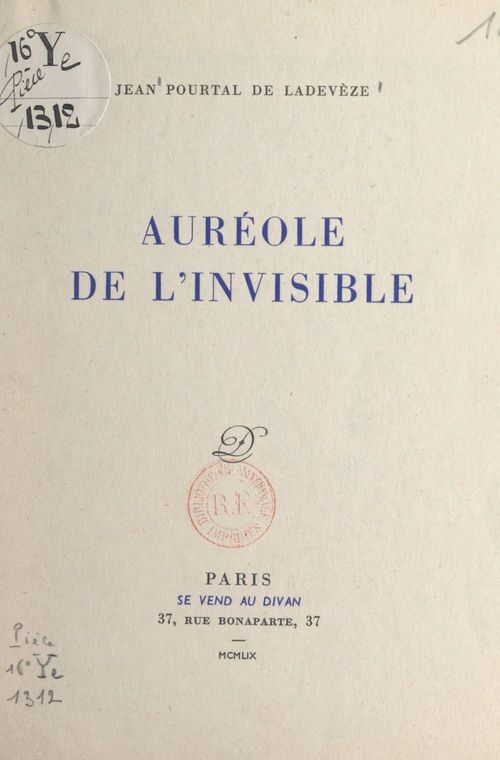 ebook cover of Auréole de l'invisible, by Jean Pourtal De Ladeveze