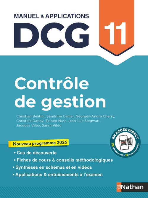 Couverture ebook de Contrôle de gestion - DCG - Épreuve 11 - Manuel et applications, de Christian Beatini, Sandrine Canler, Georges-André Cherry, Zeineb Nasr, Jacques Viléo, Sarah Viléo