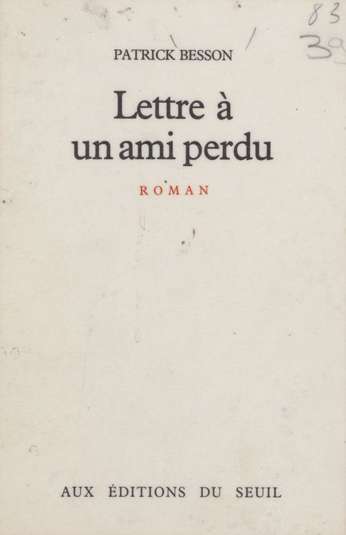 Couverture ebook de Lettre à un ami perdu, de Besson Patrick
