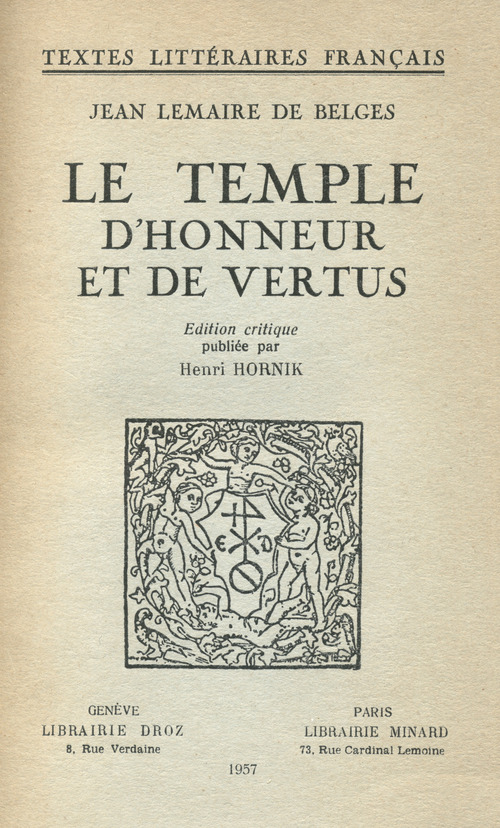Couverture ebook de Le Temple d´Honneur et de Vertus, de Jean Lemaire de belges