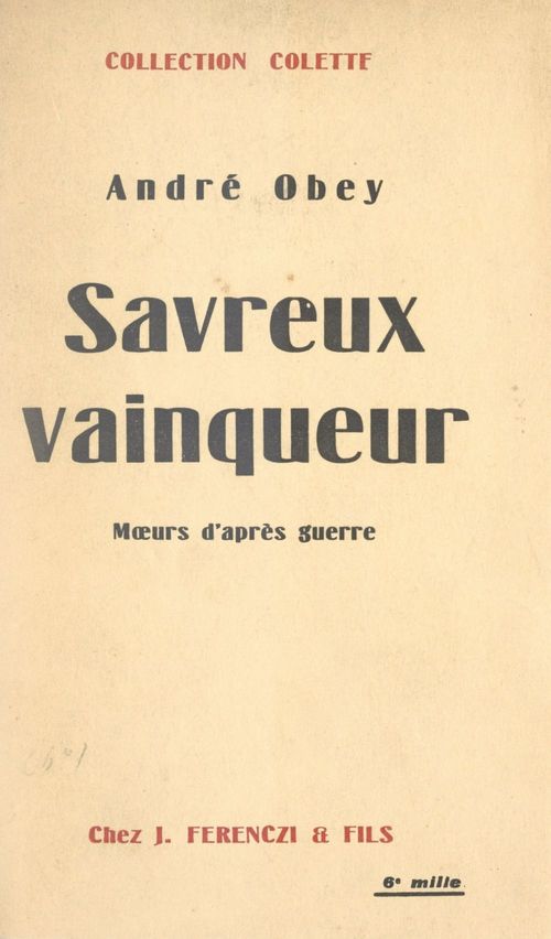 Couverture ebook de Savreux vainqueur, de André Obey