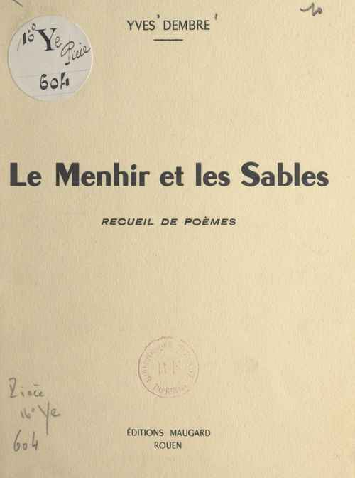 Couverture ebook de Le menhir et les sables, de Yves Dembre
