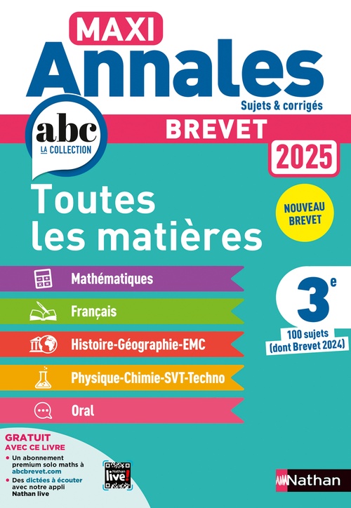 ebook cover of Maxi Annales Brevet 2025 - Corrigé, by Thomas Bouhours, Nicolas Coppens, Carole Feugère, Laure Genet, Gilles Mora, Grégoire Pralon