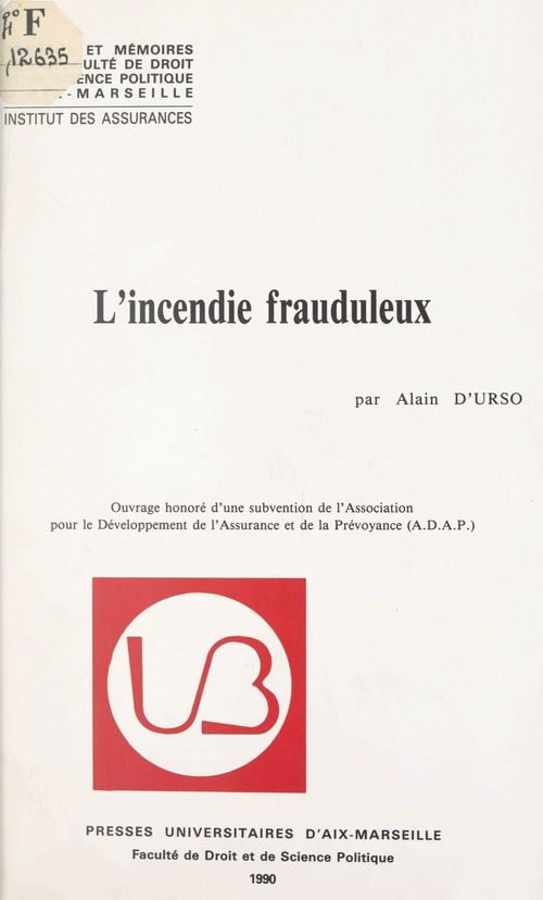Couverture ebook de L'incendie frauduleux, de Alain D'Urso