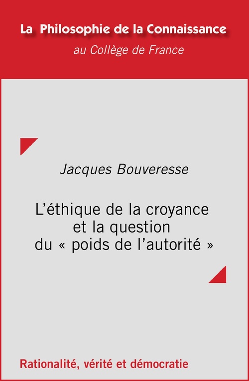 ebook cover of L'éthique de la croyance et la question du « poids de l´autorité », by Jacques Bouveresse