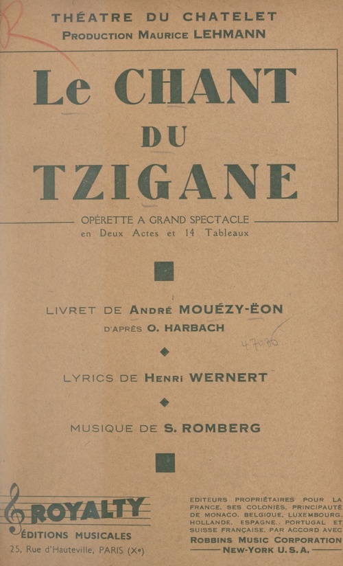 ebook cover of Le chant du tzigane, by Andre Mouezy-Eon