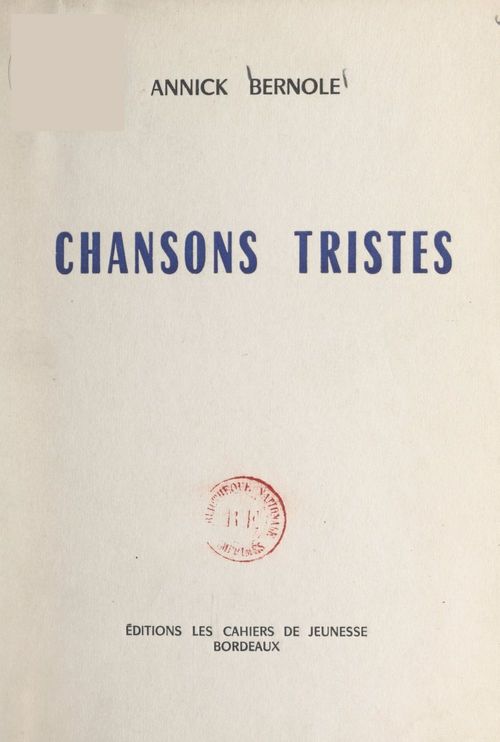 ebook cover of Chansons tristes, by Annick Bernole