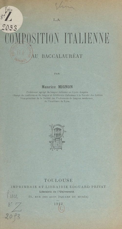 ebook cover of La composition italienne au Baccalauréat, by Maurice Mignon