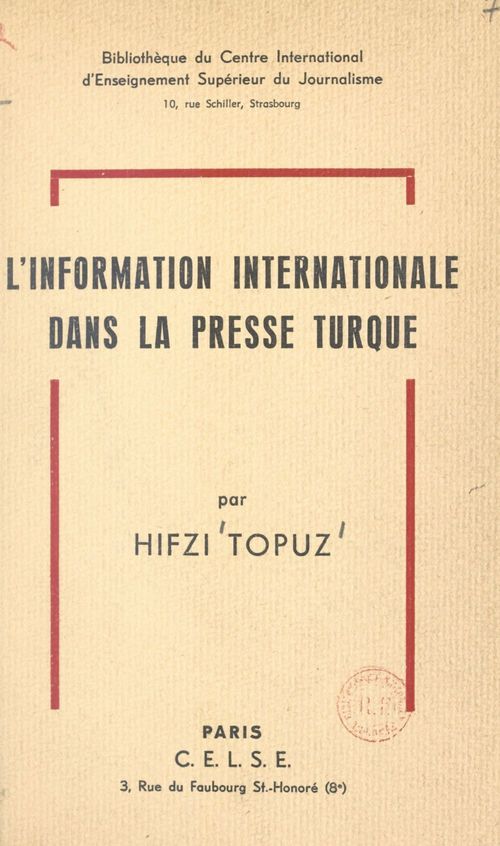 ebook cover of L'information internationale dans la presse turque, by Hifzi Topuz