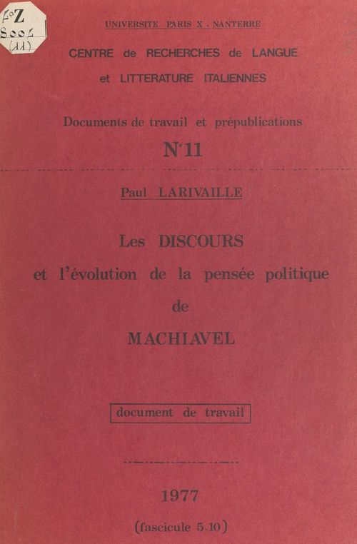 ebook cover of Les discours et l'évolution de la pensée politique de Machiavel, by Paul Larivaille