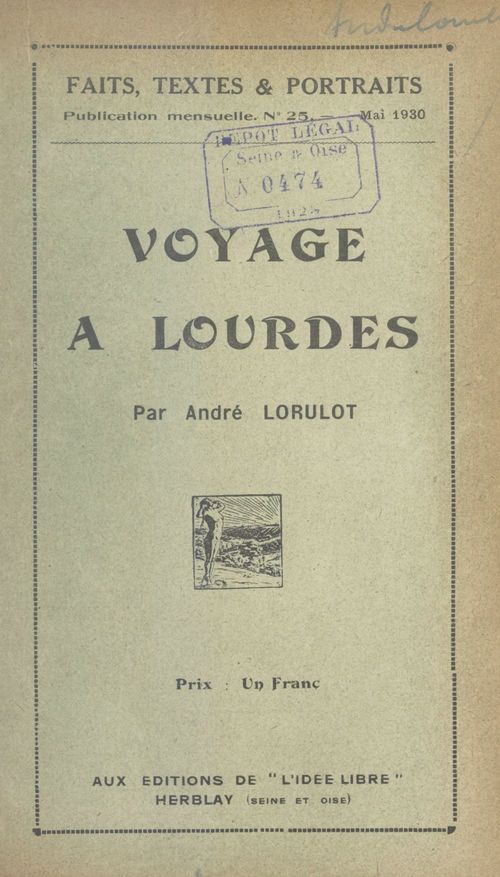 Couverture ebook de Voyage à Lourdes, de Andre Lorulot