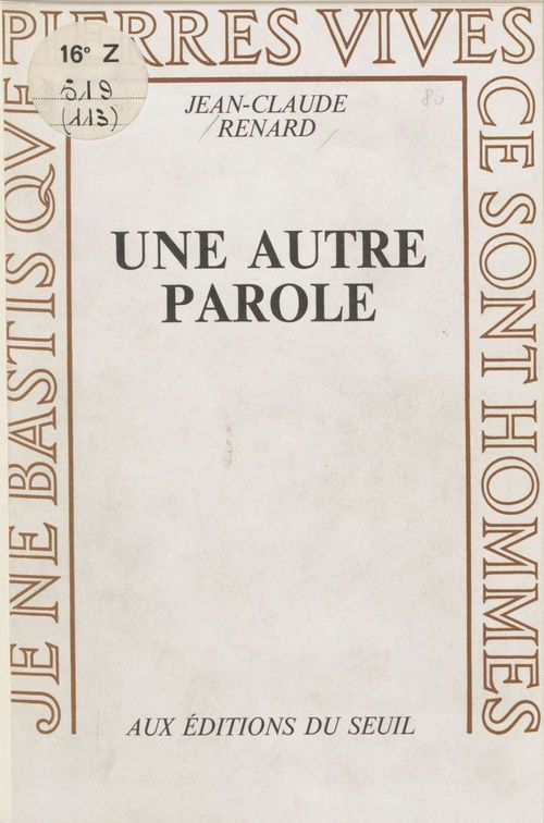 Couverture ebook de Une autre parole, de Renard Jean-Claude