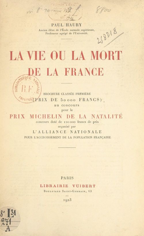 Couverture ebook de La vie ou la mort de la France, de Paul Haury