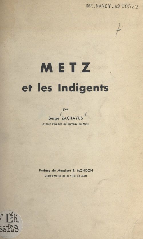 Couverture ebook de Metz et les indigents, de Serge Zachayus