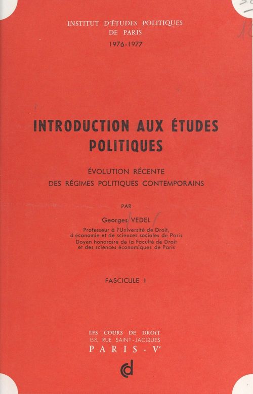 ebook cover of Introduction aux études politiques, by Georges Vedel
