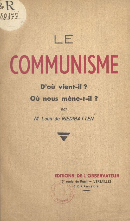 Couverture ebook de Le communisme, de M. Leon De Riedmatten