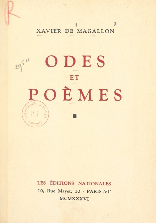 ebook cover of Odes et poèmes, by Xavier de Magallon
