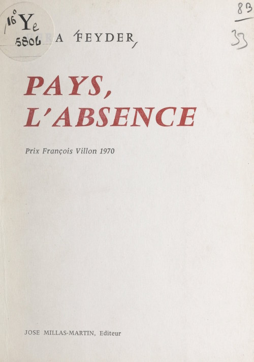 Couverture ebook de Pays, l'absence, de Vera Feyder
