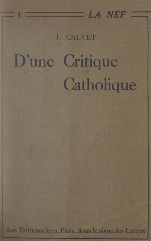 Couverture ebook de D'une critique catholique, de Jean Calvet