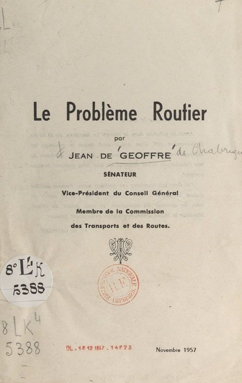 Couverture ebook de Le problème routier, de Jean De Geoffre De Chabrignac