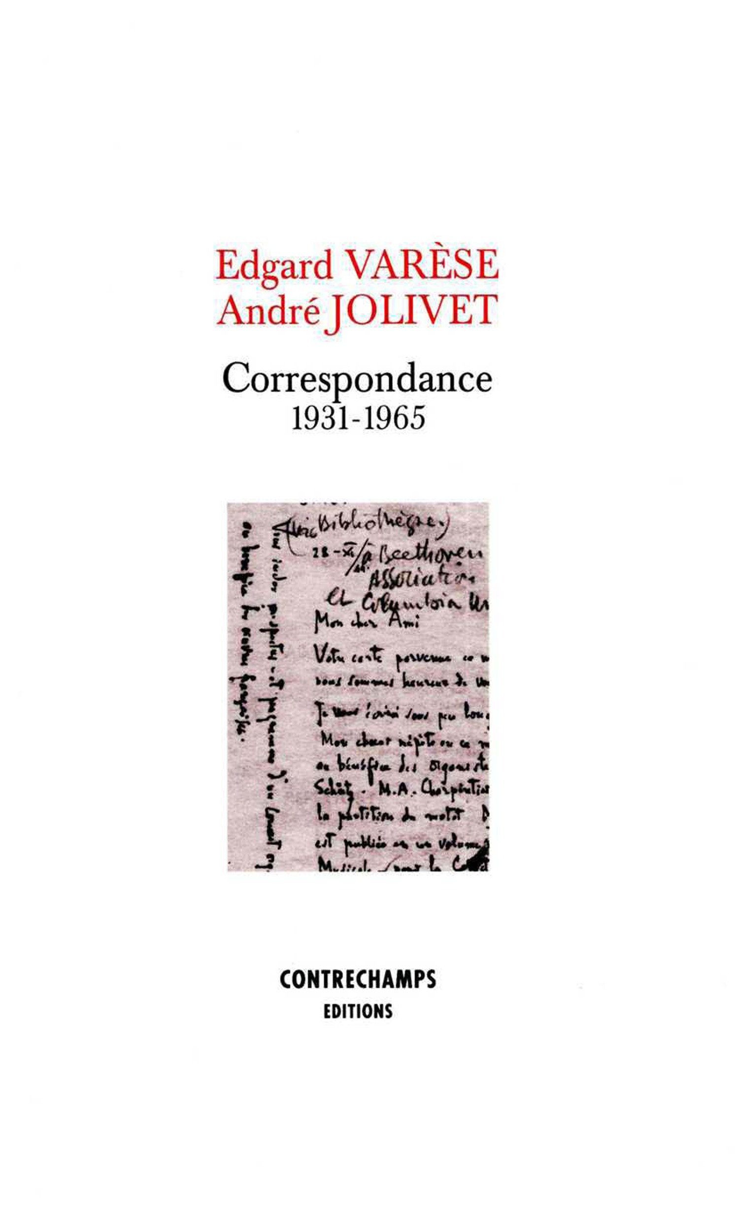 ebook cover of Correspondance (1931-1965), by Edgard Varese, André Jolivet