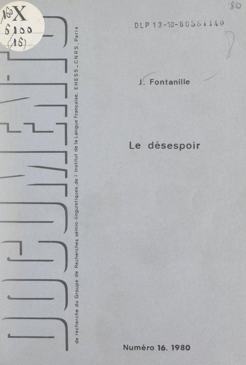 ebook cover of Le désespoir, by Jacques Fontanille