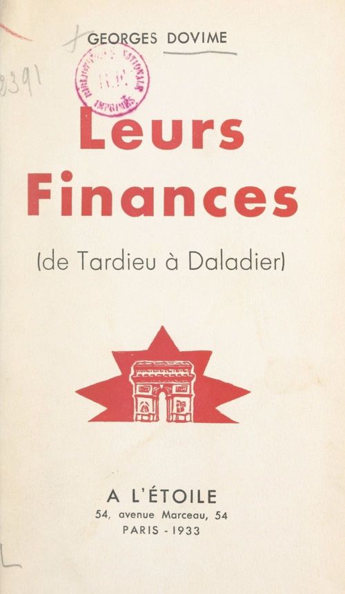 ebook cover of Leurs finances (de Tardieu à Daladier), by Georges Dovime