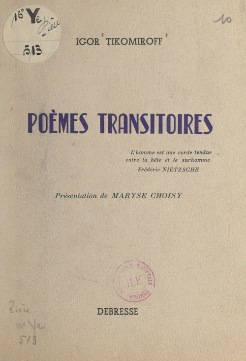 Couverture ebook de Poèmes transitoires, de Igor Tikomiroff