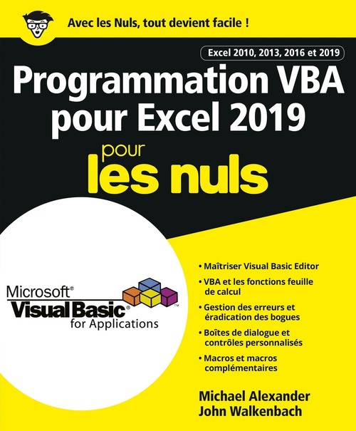 Couverture ebook de Programmation VBA pour Excel 2019 Pour les Nuls, de Michael Alexander, John Walkenbach
