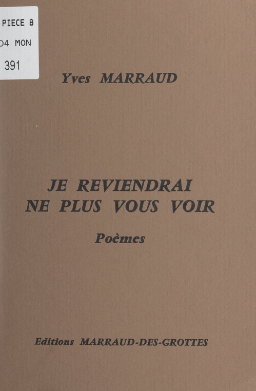ebook cover of Je reviendrai ne plus vous voir, by Yves Marraud