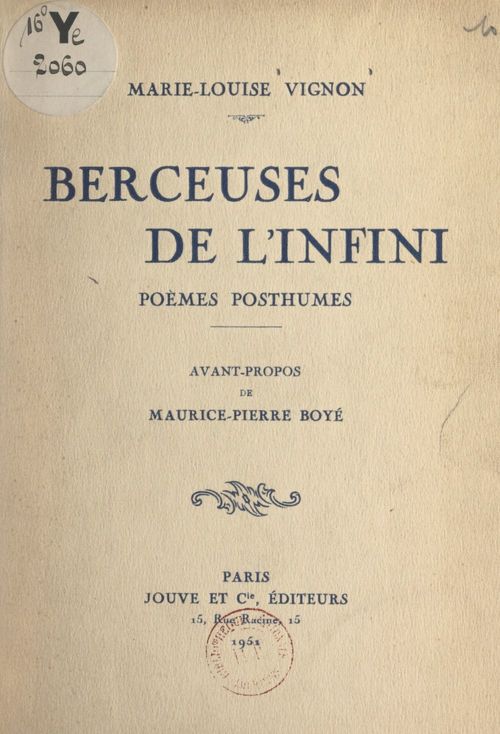 Couverture ebook de Berceuses de l'infini, de Marie-Louise Vignon