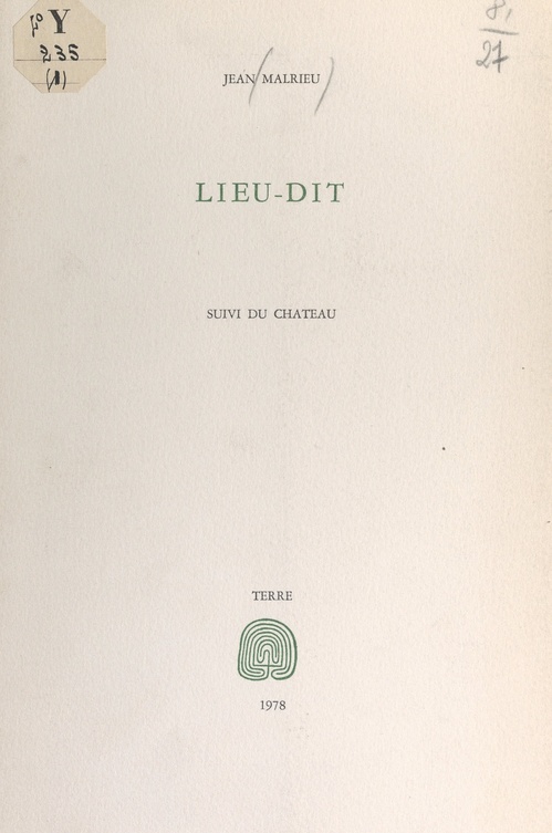 Couverture ebook de Lieu-dit, de Jean Malrieu
