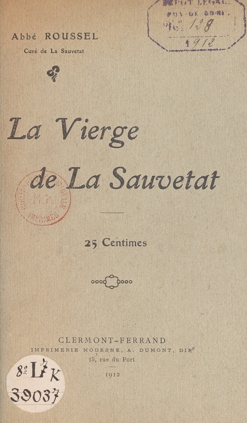 Couverture ebook de La Vierge de La Sauvetat, de Antoine Roussel