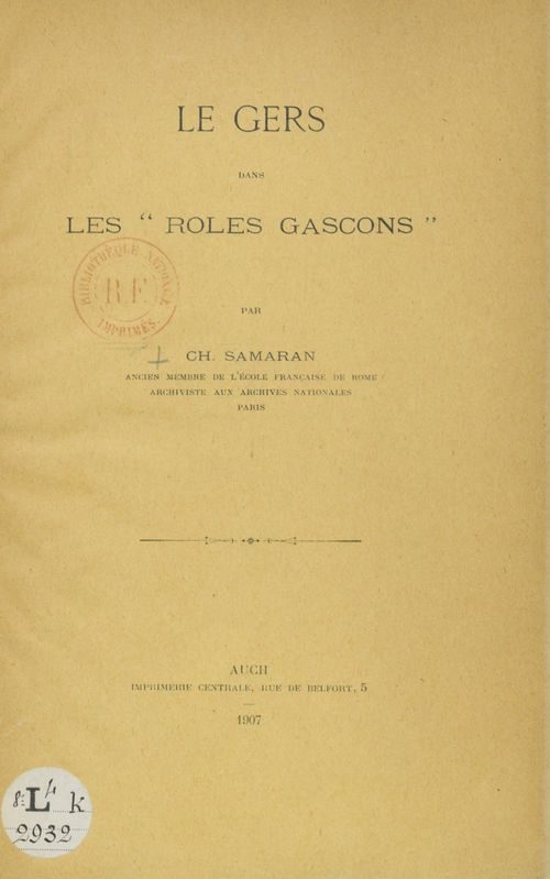 Couverture ebook de Le Gers dans les "Rôles gascons", de Charles Samaran